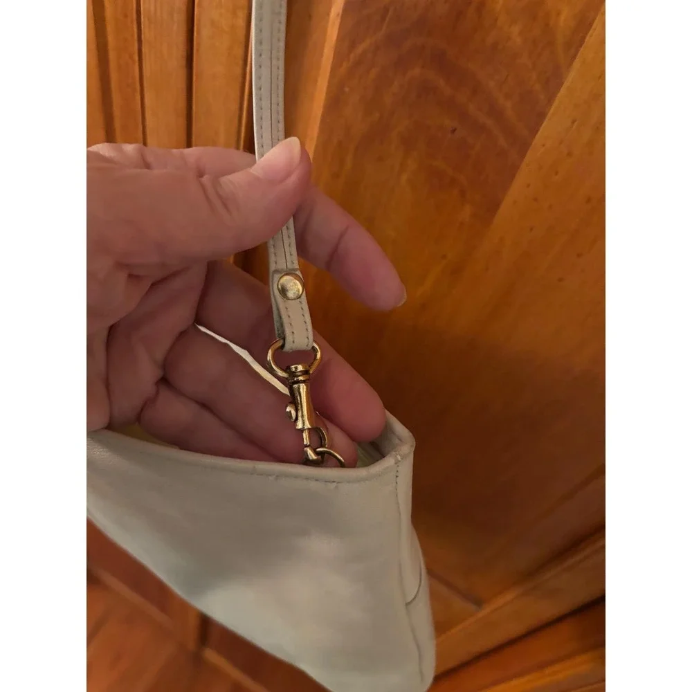 Leather Crossbody Bag Purse Womens Small Cream Vintage Bow Detail Good, Preowned